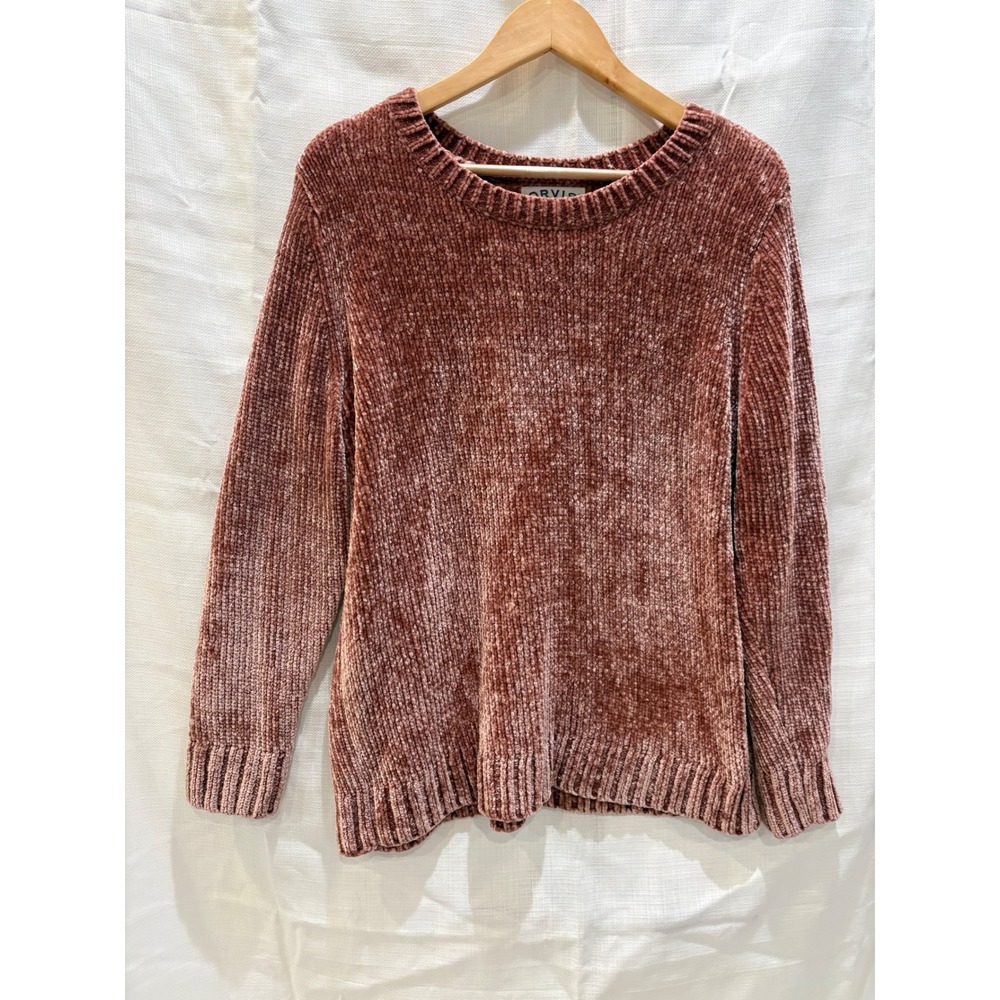 Orvis Classic Collection Chenille Sweater Mauve Pink Crew Neck Womens Large L